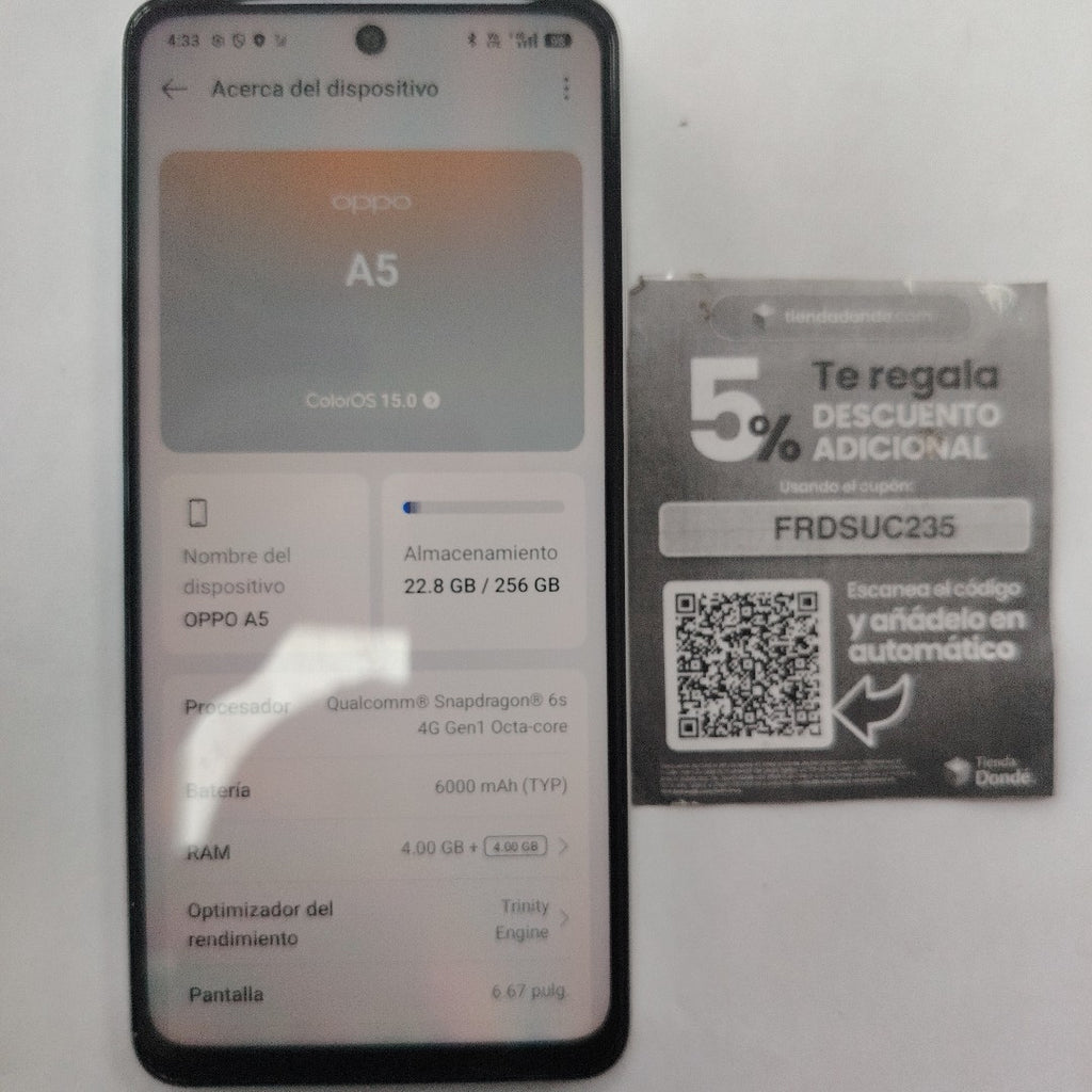 CELULAR OPPO A5 CPH2727 (2025) 256 GB 4 GB RAM (SEMINUEVO)