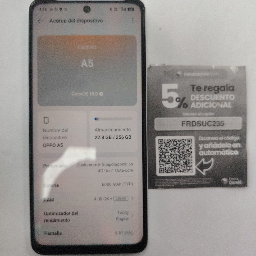 CELULAR OPPO A5 CPH2727 (2025) 256 GB 4 GB RAM (SEMINUEVO)