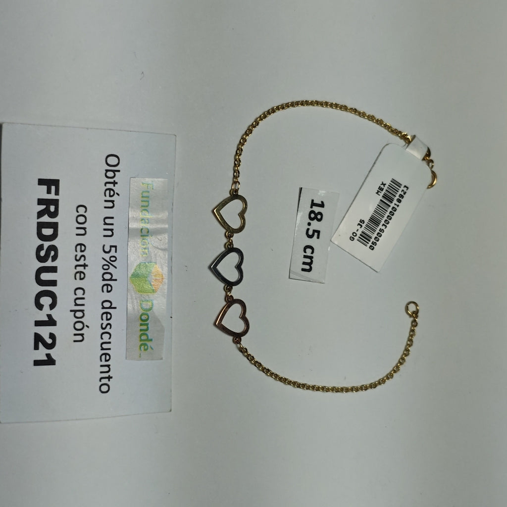 PULSERA ESPECIAL CON CORAZONES 14K 18 CM 1.4 GR (NUEVO)