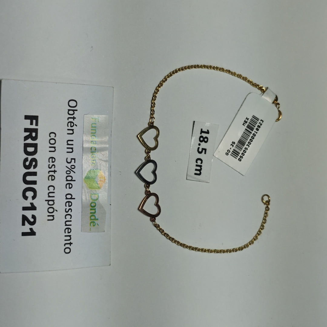 PULSERA ESPECIAL CON CORAZONES 14K 18 CM 1.4 GR (NUEVO)
