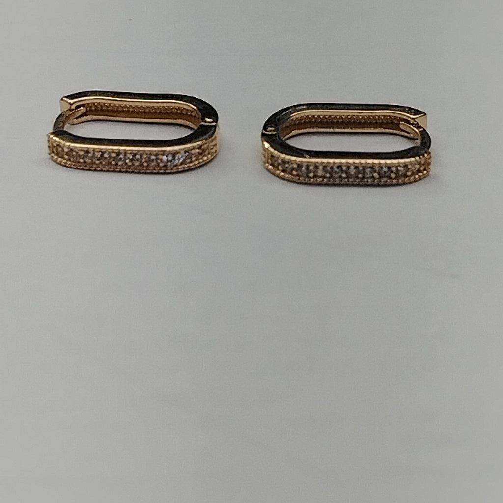 ARETES HUGGIES OVALADA C CIRCONIAS 14K 2.5 GR (NUEVO)