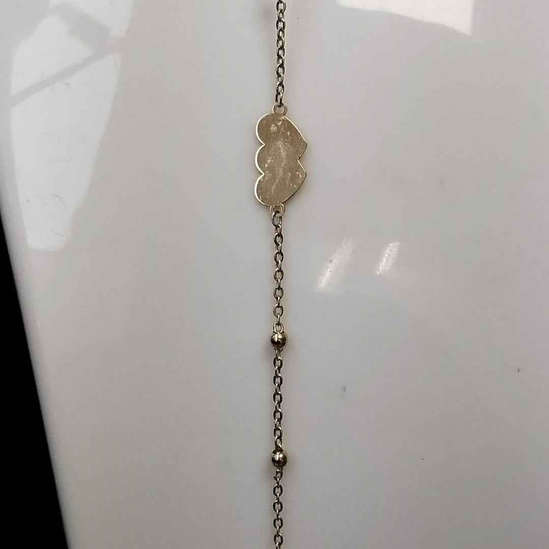 PULSERA TEJIDO ESPECIAL CON DOS CORAZONES 14K 18 CM 1.7 GR (NUEVO)