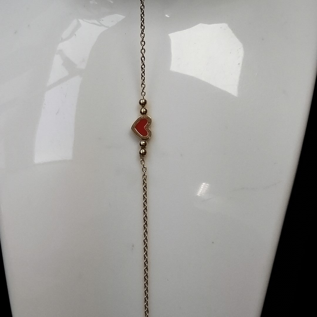 PULSERA TEJIDO ESPECIAL C CORAZON ROJO 14K 18 CM 2 GR (NUEVO)