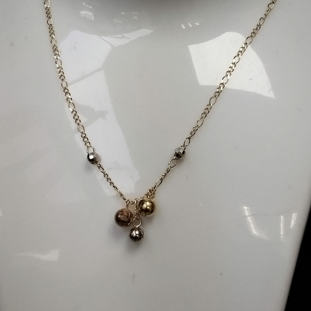CADENA GARGANTILLA 3X1 CON ESFERAS COMBINADAS 14K 45 CM 3.1 GR (NUEVO)