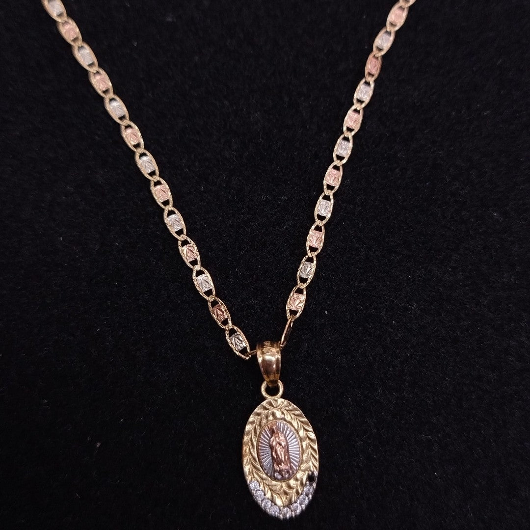 CADENA,MEDALLA RELIGIOSA ORO COMBINADO 14 K 3,50 GRMS (SEMINUEVO)