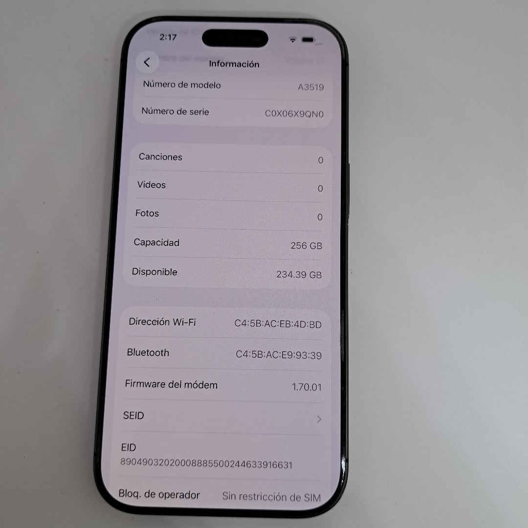 CELULAR APPLE IPHONE 17 A3519 (2025) 256 GB 8 GB RAM (SEMINUEVO)