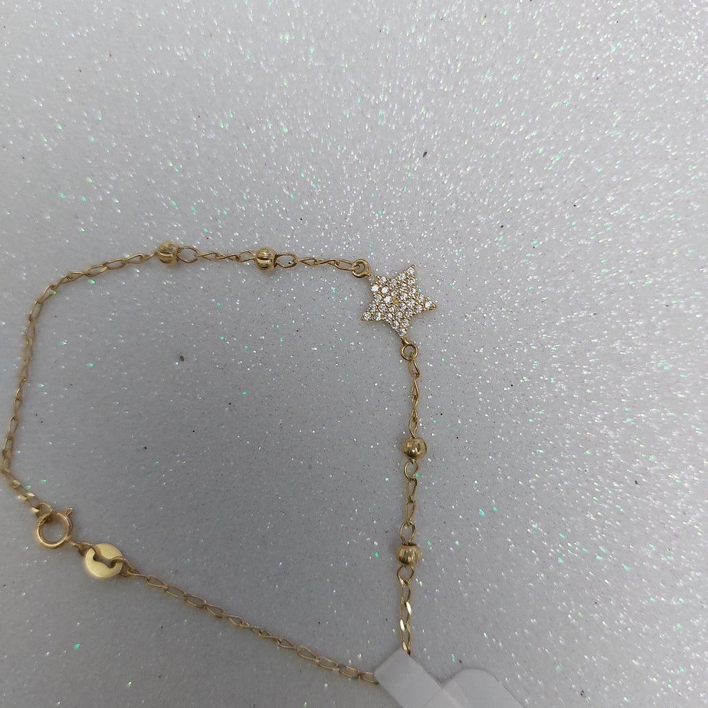 PULSERA ESPECIAL CON ESTRELLA Y CIRCONIAS 14K 18 CM 1.5 GR (NUEVO)