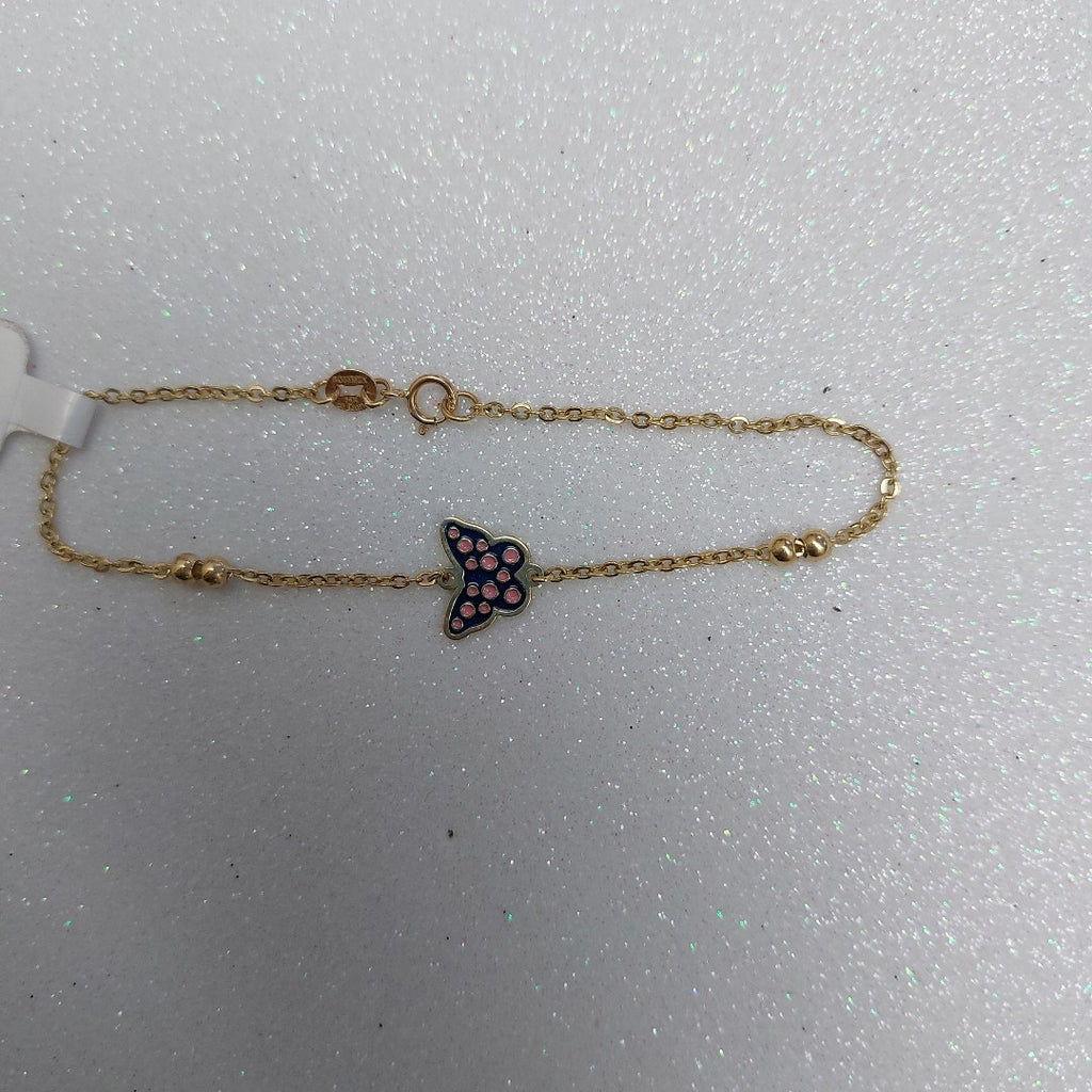 PULSERA TEJIDO ESPECIAL MARIPOSA CON ESMALTE 14K 18 CM 1.8 GR (NUEVO)