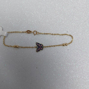 PULSERA TEJIDO ESPECIAL MARIPOSA CON ESMALTE 14K 18 CM 1.8 GR (NUEVO)