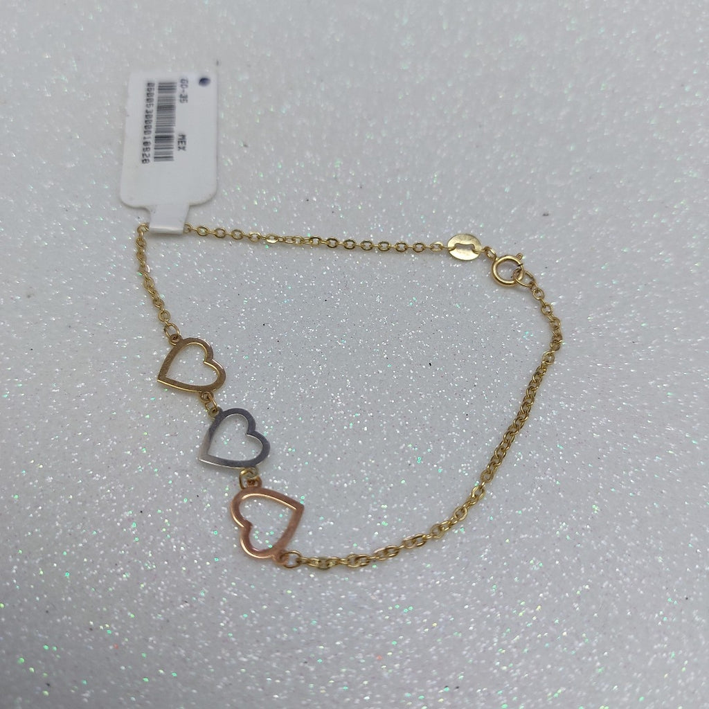 PULSERA ESPECIAL CON CORAZONES 14K 18 CM 1.4 GR (NUEVO)