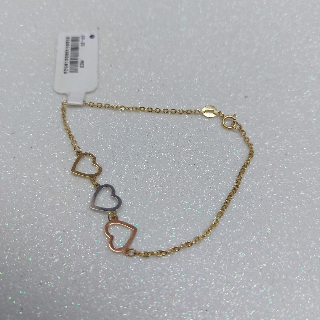 PULSERA ESPECIAL CON CORAZONES 14K 18 CM 1.4 GR (NUEVO)
