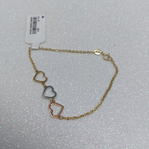 PULSERA ESPECIAL CON CORAZONES 14K 18 CM 1.4 GR (NUEVO)