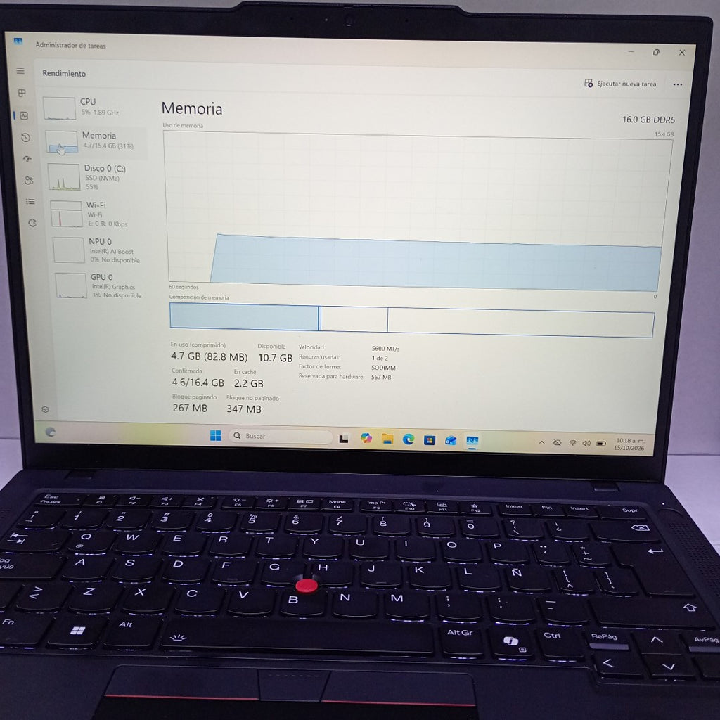 LAPTOP LENOVO THINKPAD T14 GEN 5 (2025) 512 GB SSD 16 GB RAM (SEMINUEVO)