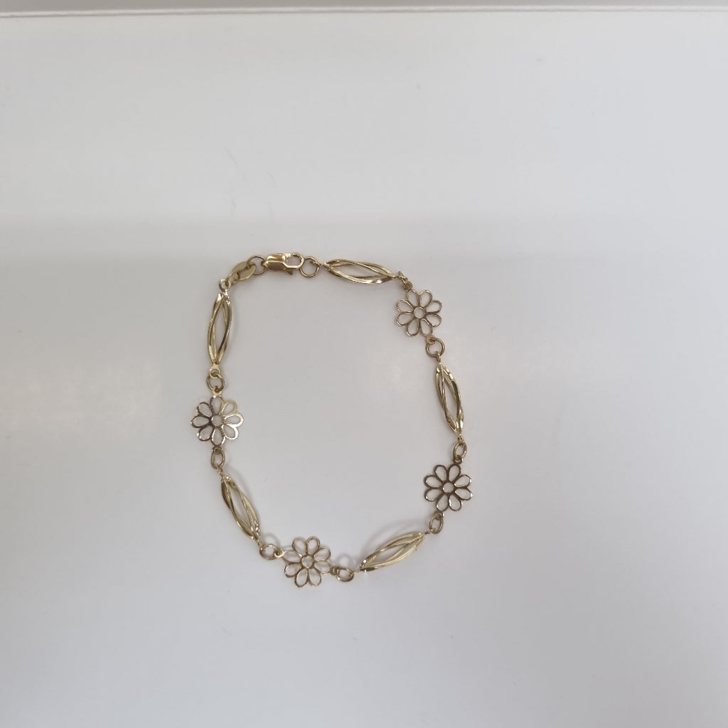 PULSERA ESPECIAL CON FLORES 14K 18 CM 2.7 GR (NUEVO)