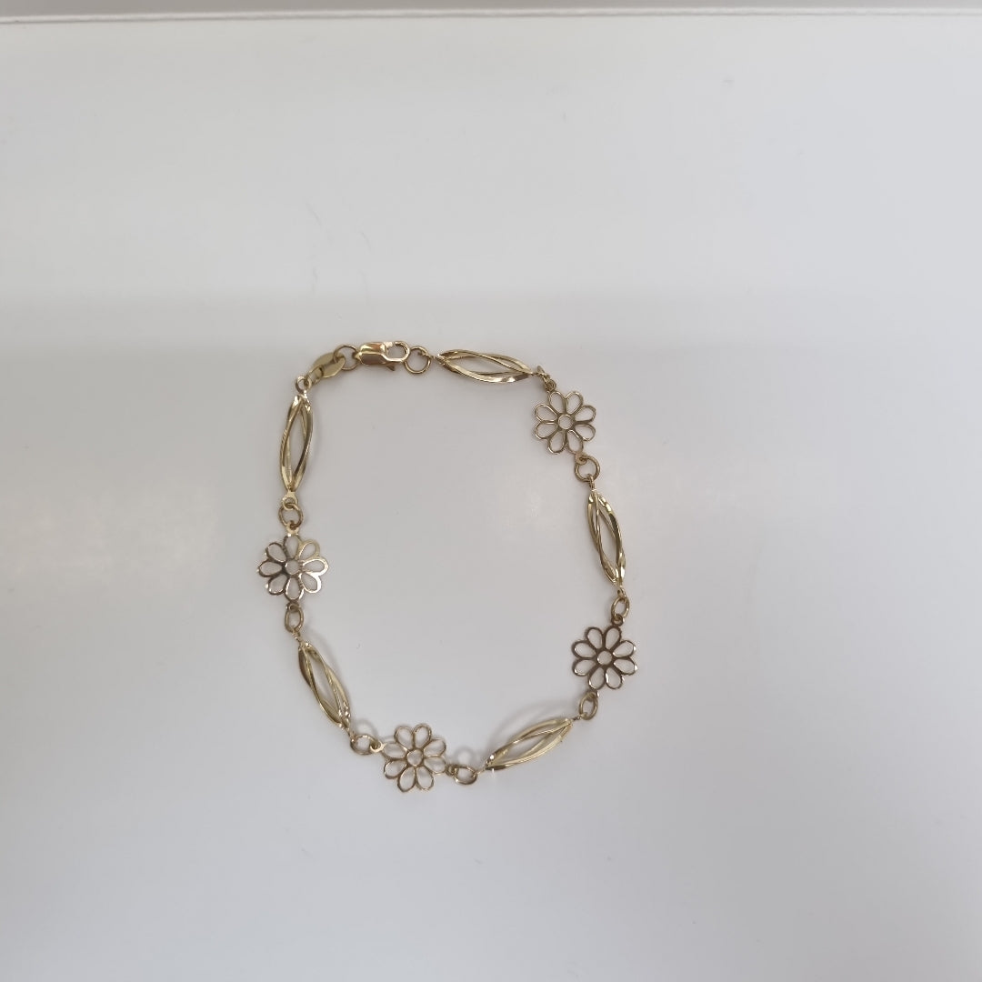 PULSERA ESPECIAL CON FLORES 14K 18 CM 2.7 GR (NUEVO)
