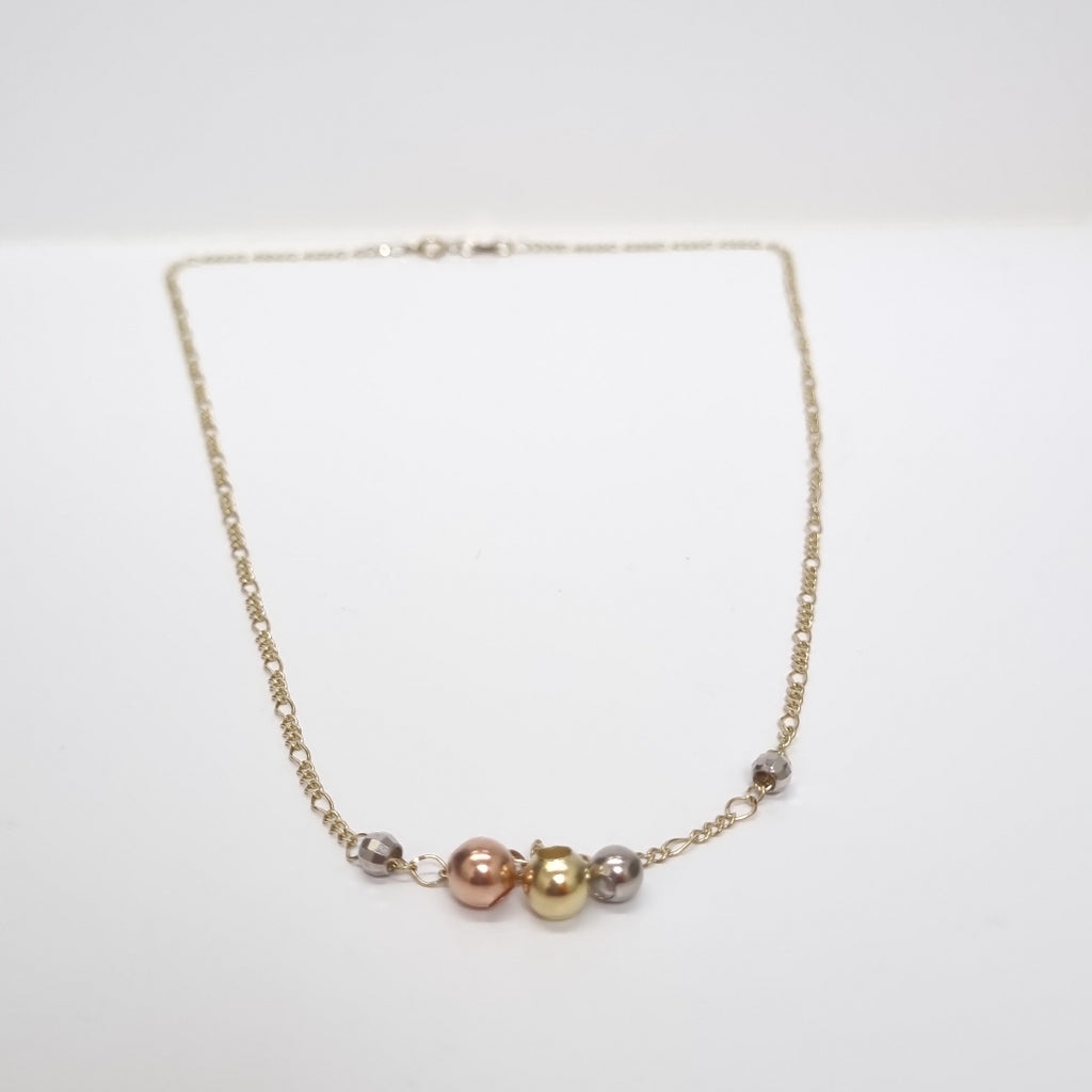 CADENA GARGANTILLA 3X1 CON ESFERAS COMBINADAS 14K 45 CM 3.1 GR (NUEVO)