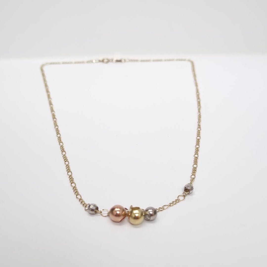 CADENA GARGANTILLA 3X1 CON ESFERAS COMBINADAS 14K 45 CM 3.1 GR (NUEVO)