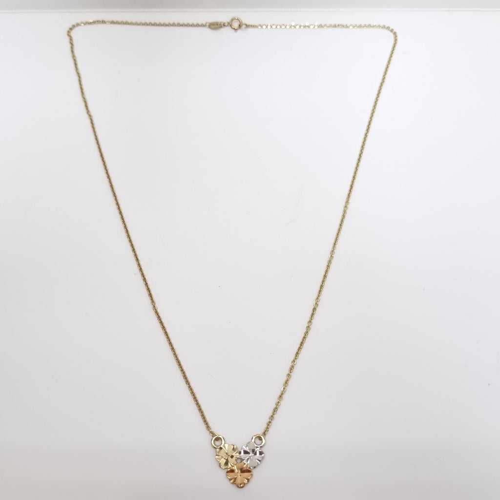 CADENA TEJIDO GARGANTILLA ESPECIAL C FLORES 14K 45 CM 2.9 GR (NUEVO)