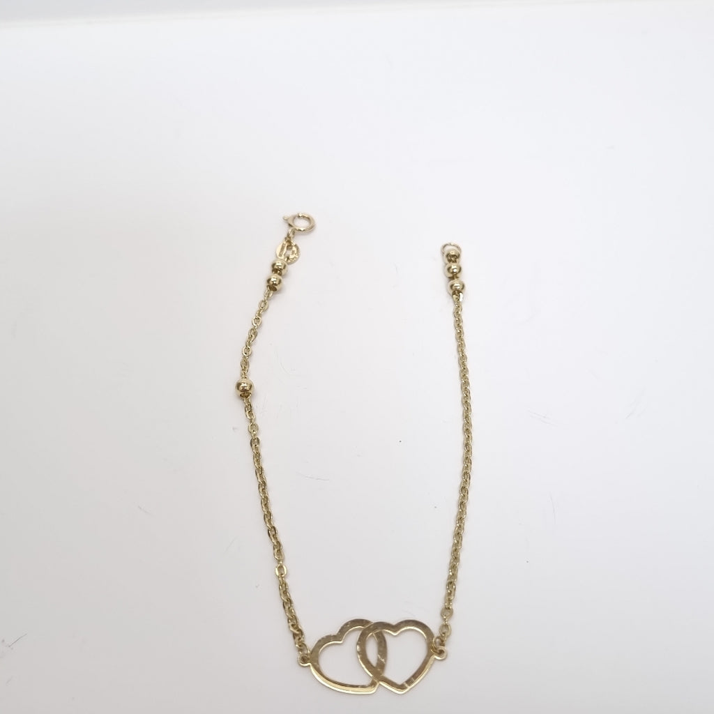 PULSERA TEJIDO ESPECIAL C CORAZONES 14K 18 CM 1.7 GR (NUEVO)