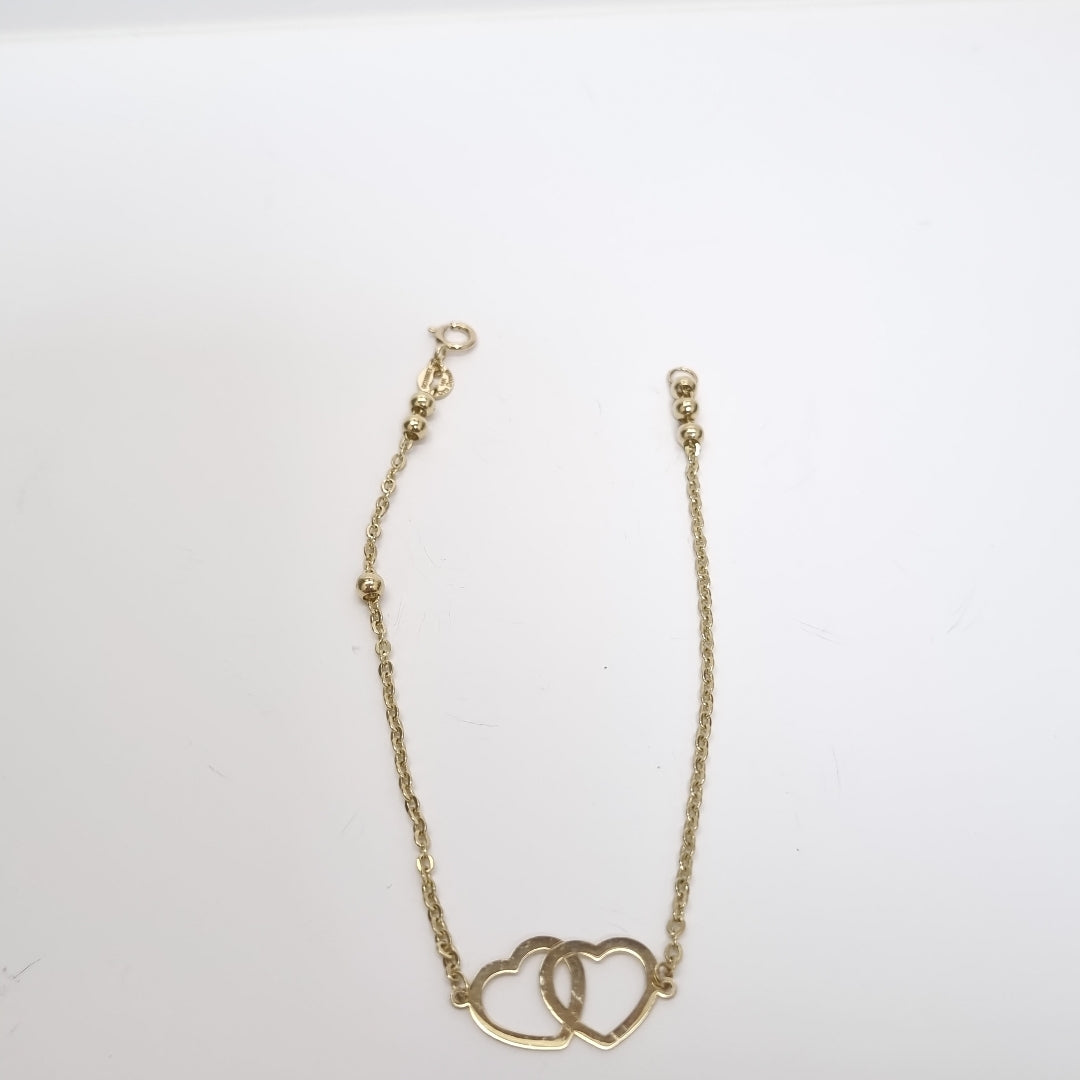 PULSERA TEJIDO ESPECIAL C CORAZONES 14K 18 CM 1.7 GR (NUEVO)