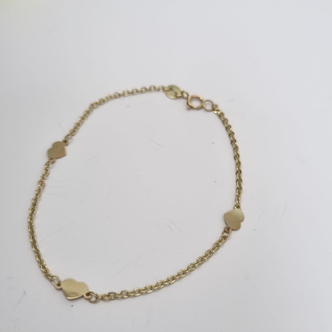 PULSERA TEJIDO ESPECIAL FIG CORAZONES 14K 18 CM 1.3 GR (NUEVO)