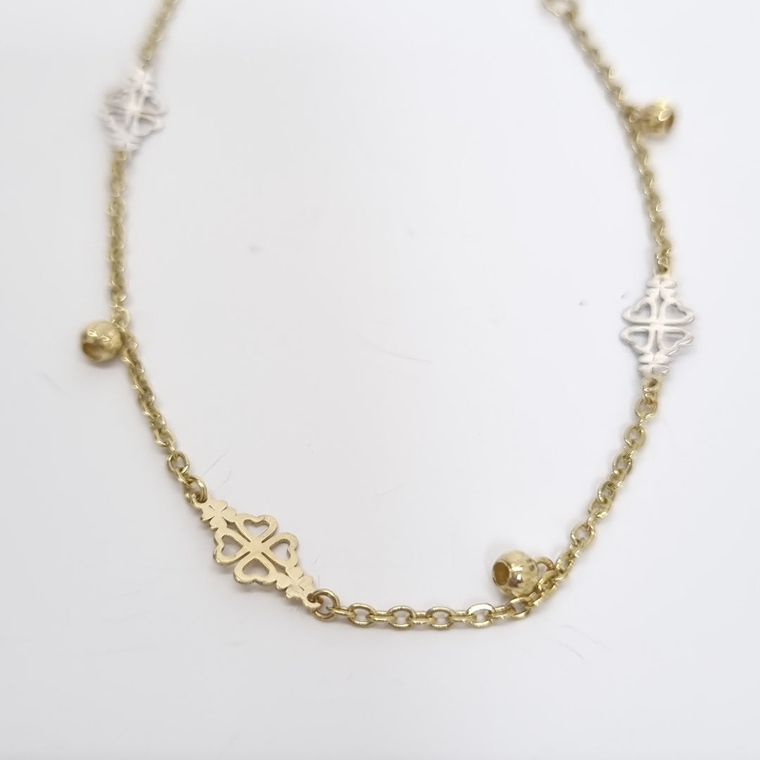 PULSERA ESPECIAL CON TREBOL 14K 18 CM 1.8 GR (NUEVO)