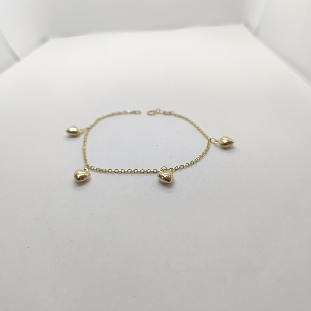 PULSERA ESP CON FIG CORAZONES 14K 18 CM 1.8 GR (NUEVO)