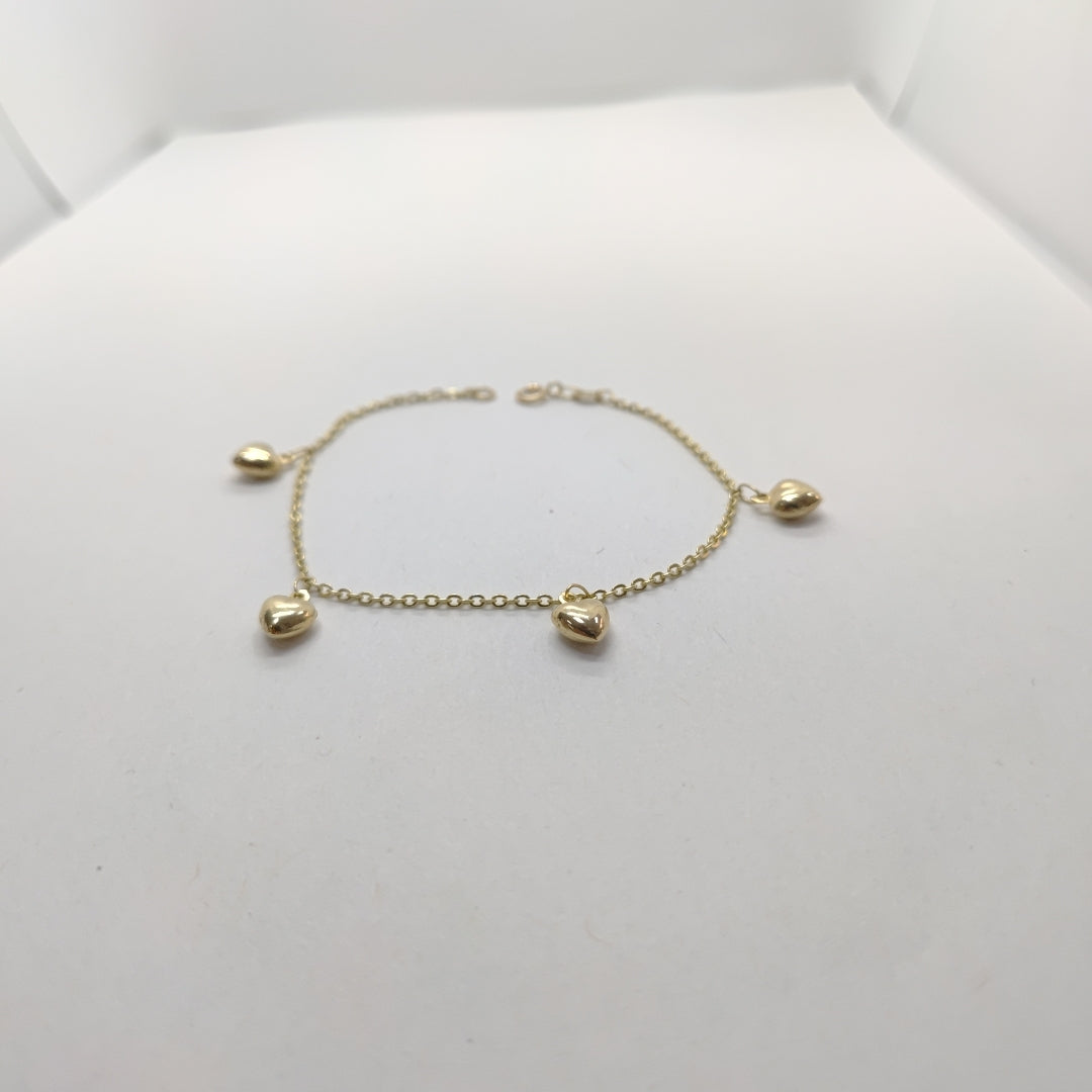 PULSERA ESP CON FIG CORAZONES 14K 18 CM 1.8 GR (NUEVO)