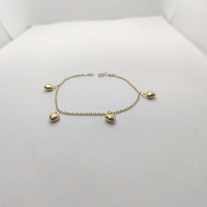 PULSERA ESP CON FIG CORAZONES 14K 18 CM 1.8 GR (NUEVO)