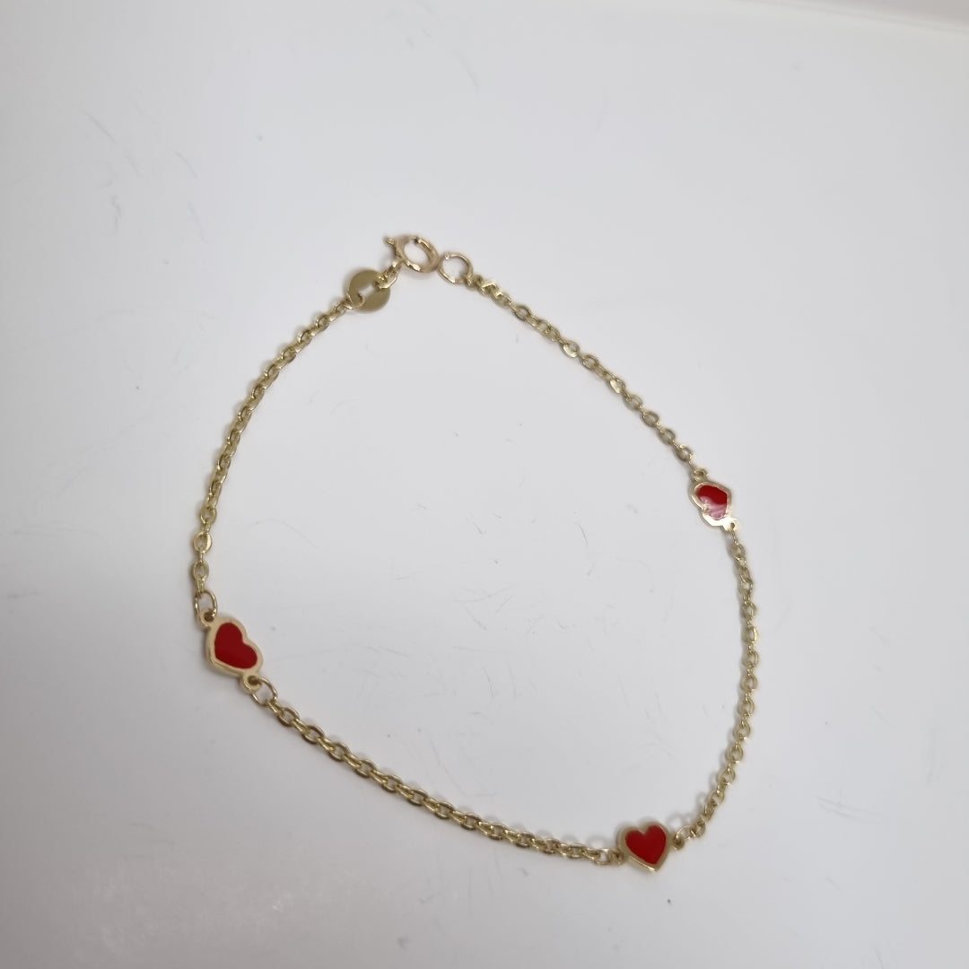 PULSERA ESPECIAL CON CORAZONES 14K 18 CM 1.4 GR (NUEVO)