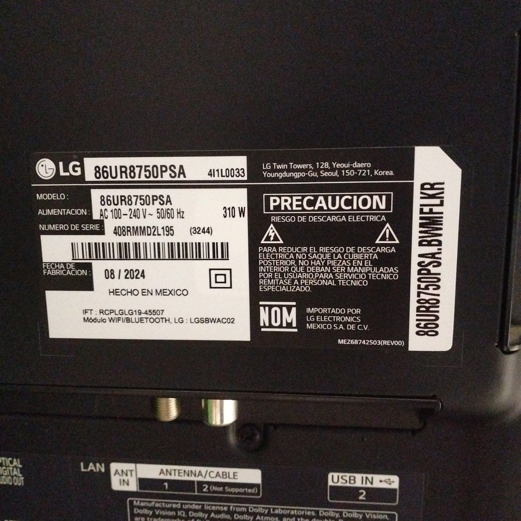 PANTALLA LG 86UR8750PSA (2024) 86" LED 4K (SEMINUEVO)