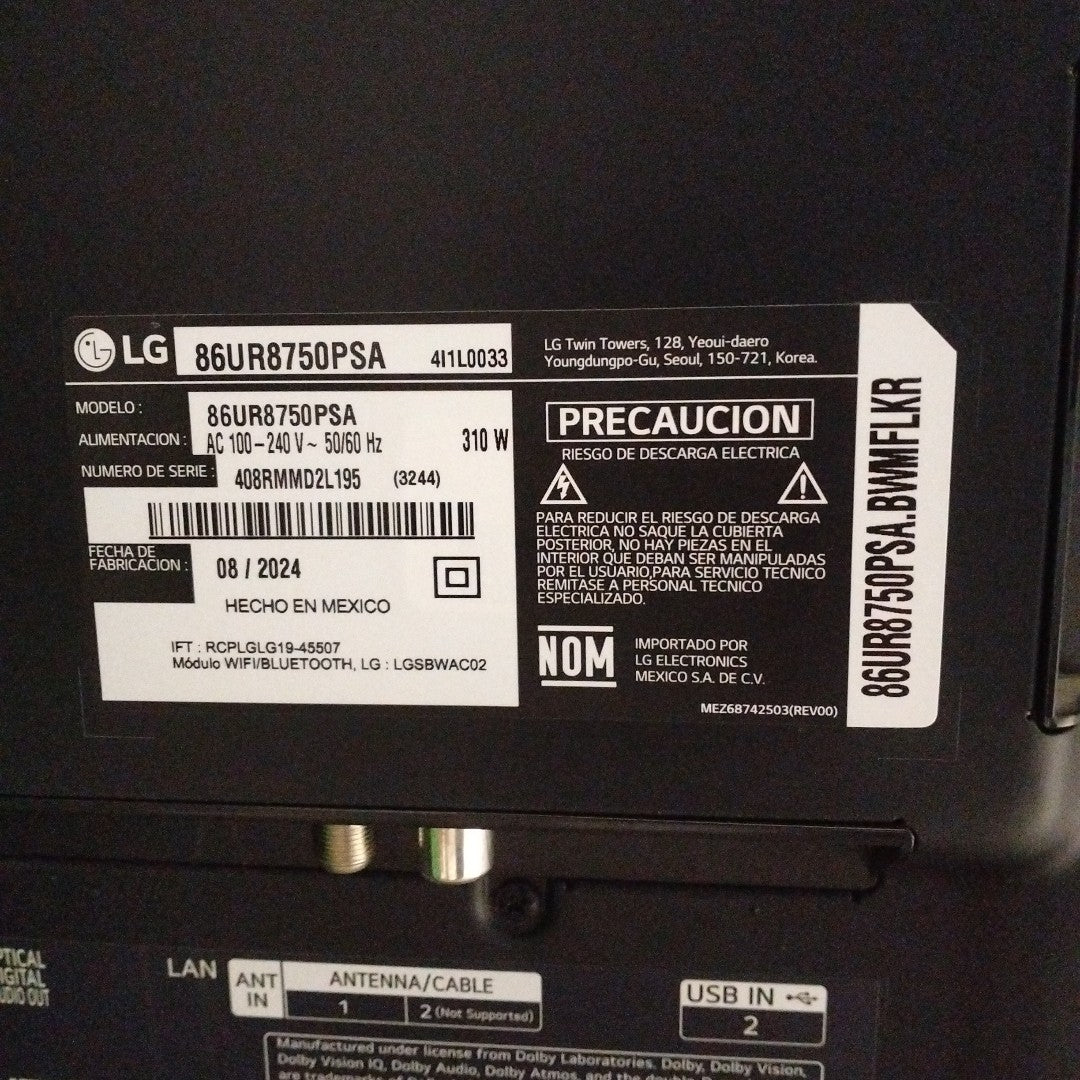 PANTALLA LG 86UR8750PSA (2024) 86" LED 4K (SEMINUEVO)