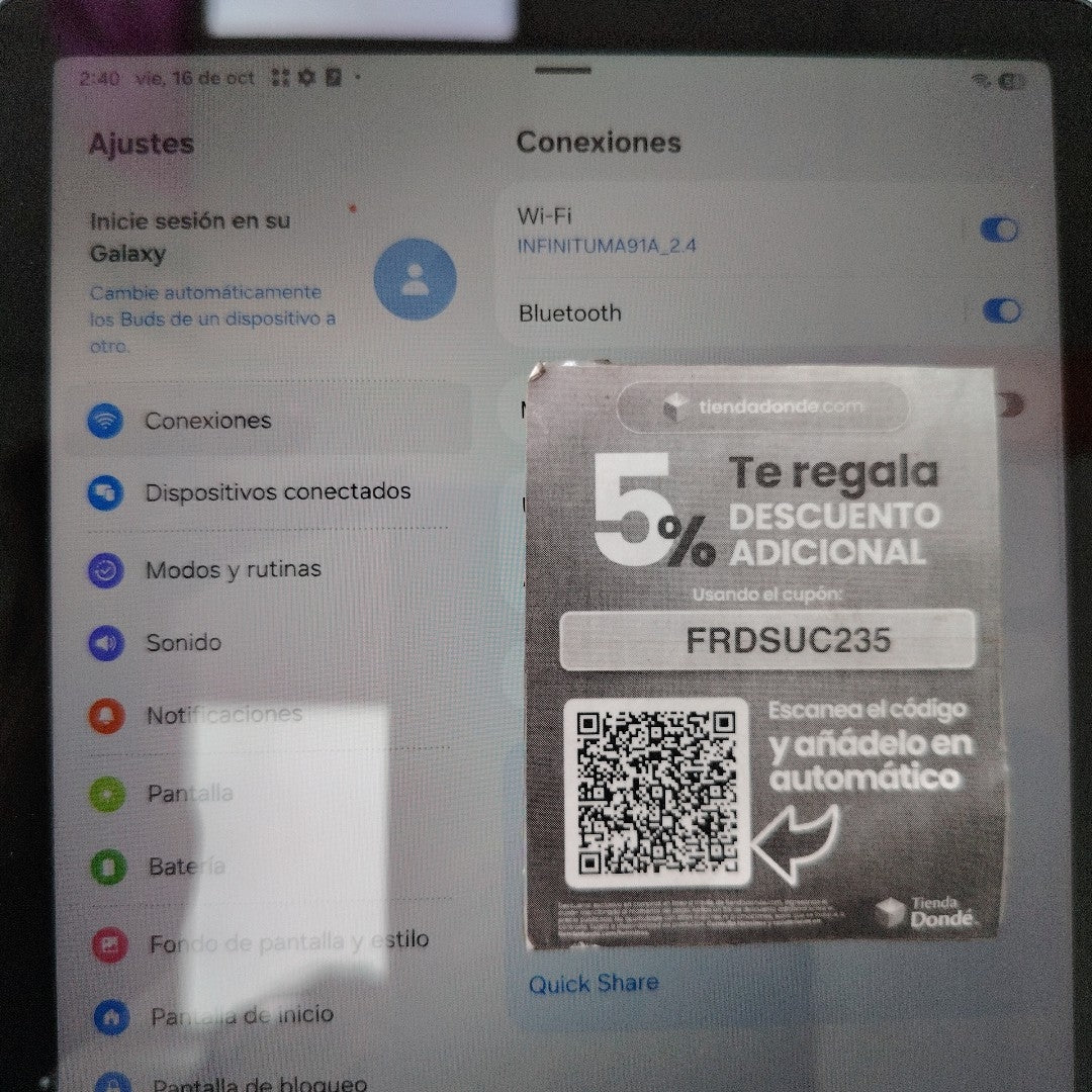 TABLETA SAMSUNG GALAXY TAB A11+ SM-X230 (2025) 128 GB 6 GB RAM (SEMINUEVO)