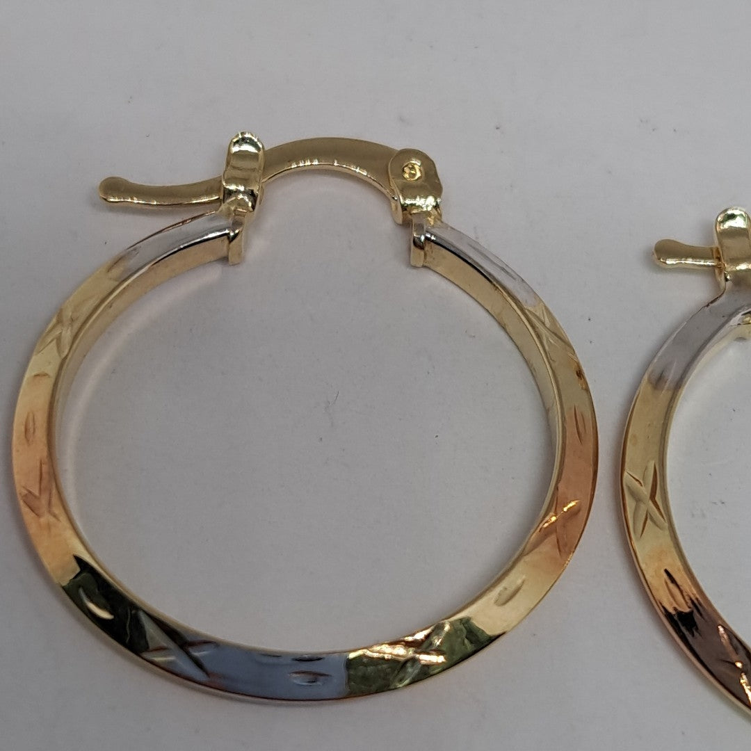 ARETES TEJIDO ARRACADAS BISELADAS COMBINADAS 14K 1.4 GR (NUEVO)