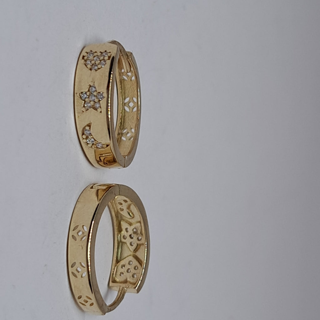 ARETES TEJIDO HUGGIES CON CIRCONIAS 14K 3 GR (NUEVO)