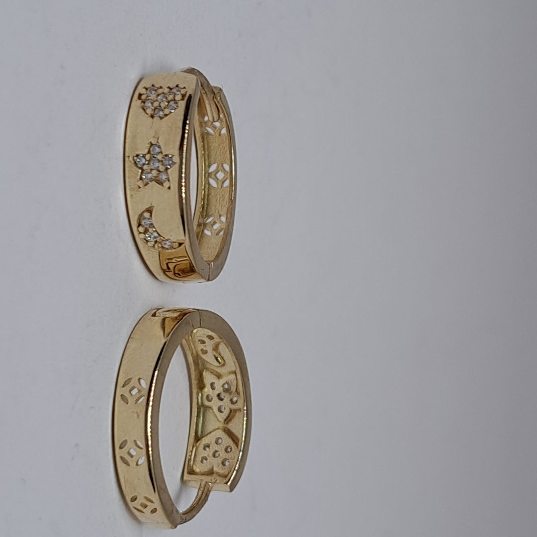 ARETES TEJIDO HUGGIES CON CIRCONIAS 14K 3 GR (NUEVO)