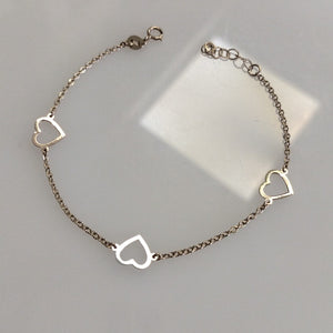 PULSERA ESPECIAL CON CORAZONES CONBINADOS 14K 18 CM 1.7 GR (NUEVO)