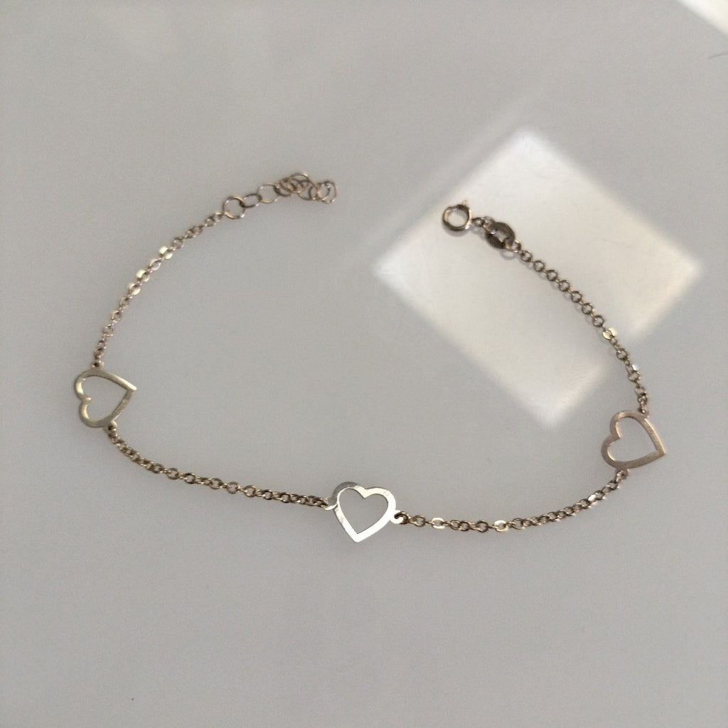 PULSERA ESPECIAL CON CORAZONES CONBINADOS 14K 18 CM 1.6 GR (NUEVO)