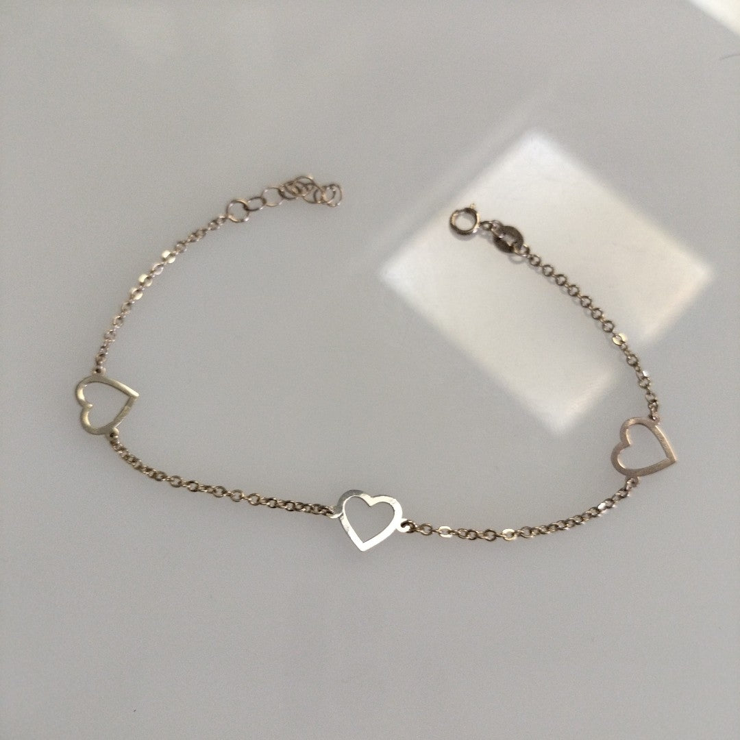 PULSERA ESPECIAL CON CORAZONES CONBINADOS 14K 18 CM 1.6 GR (NUEVO)
