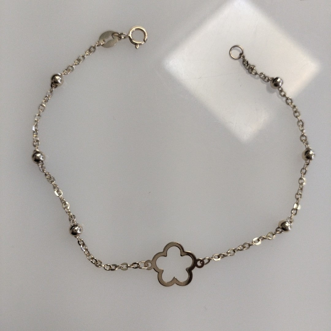 PULSERA TEJIDO ESPECIAL CON FLOR 14K 18 CM 1.6 GR (NUEVO)