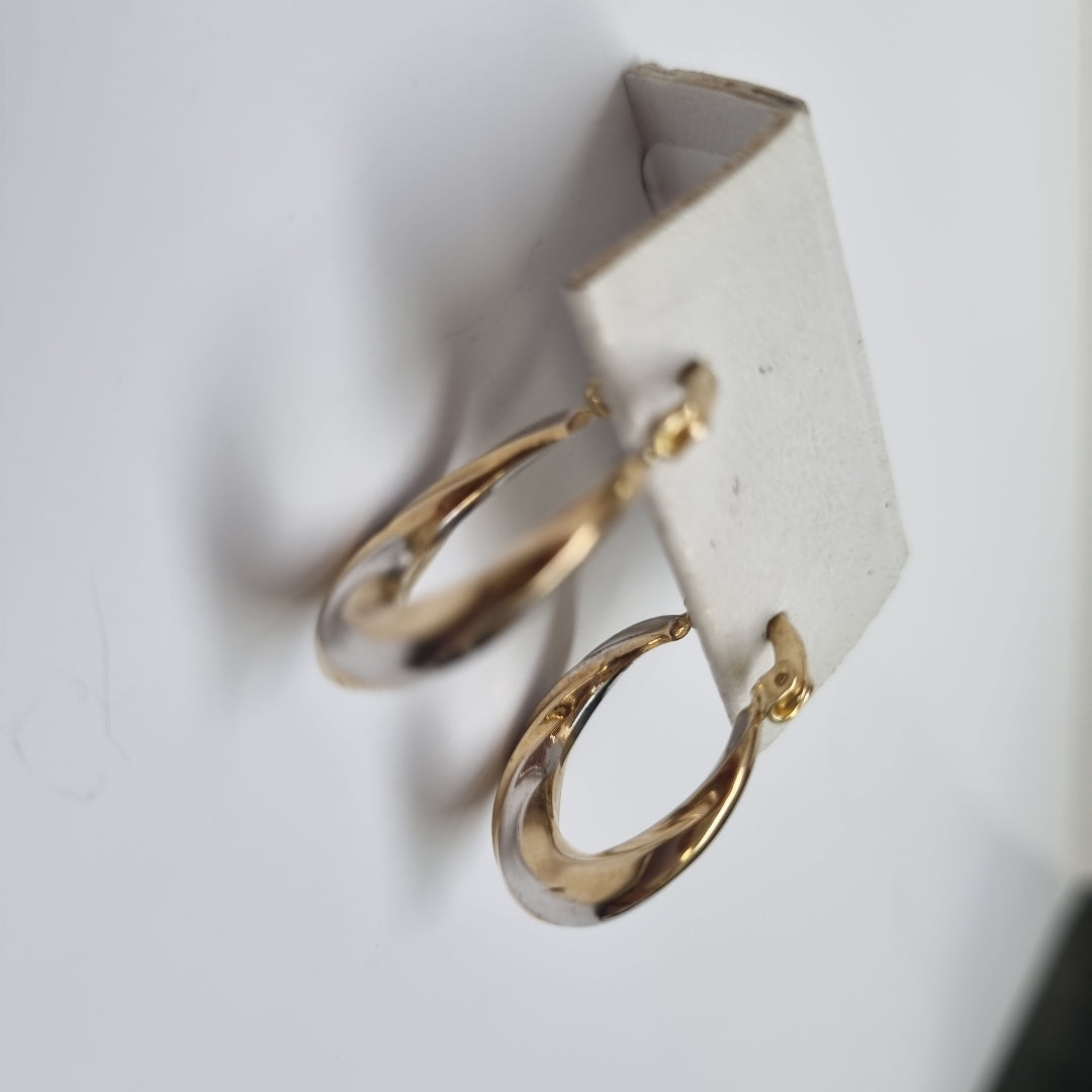 ARETES TEJIDO ARRACADA TRENZADA COMBINADA 14K 1.9 GR (NUEVO)