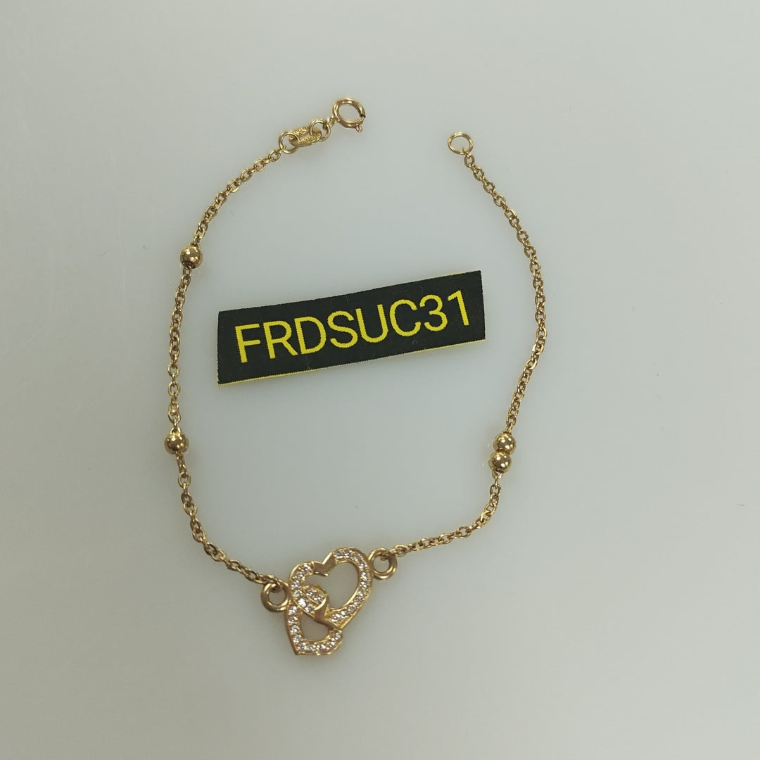 PULSERA TEJIDO ESPECIAL CORAZONES CON CIRCONIAS 14K 18 CM 2.4 GR (NUEVO)
