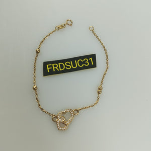 PULSERA TEJIDO ESPECIAL CORAZONES CON CIRCONIAS 14K 18 CM 2.4 GR (NUEVO)