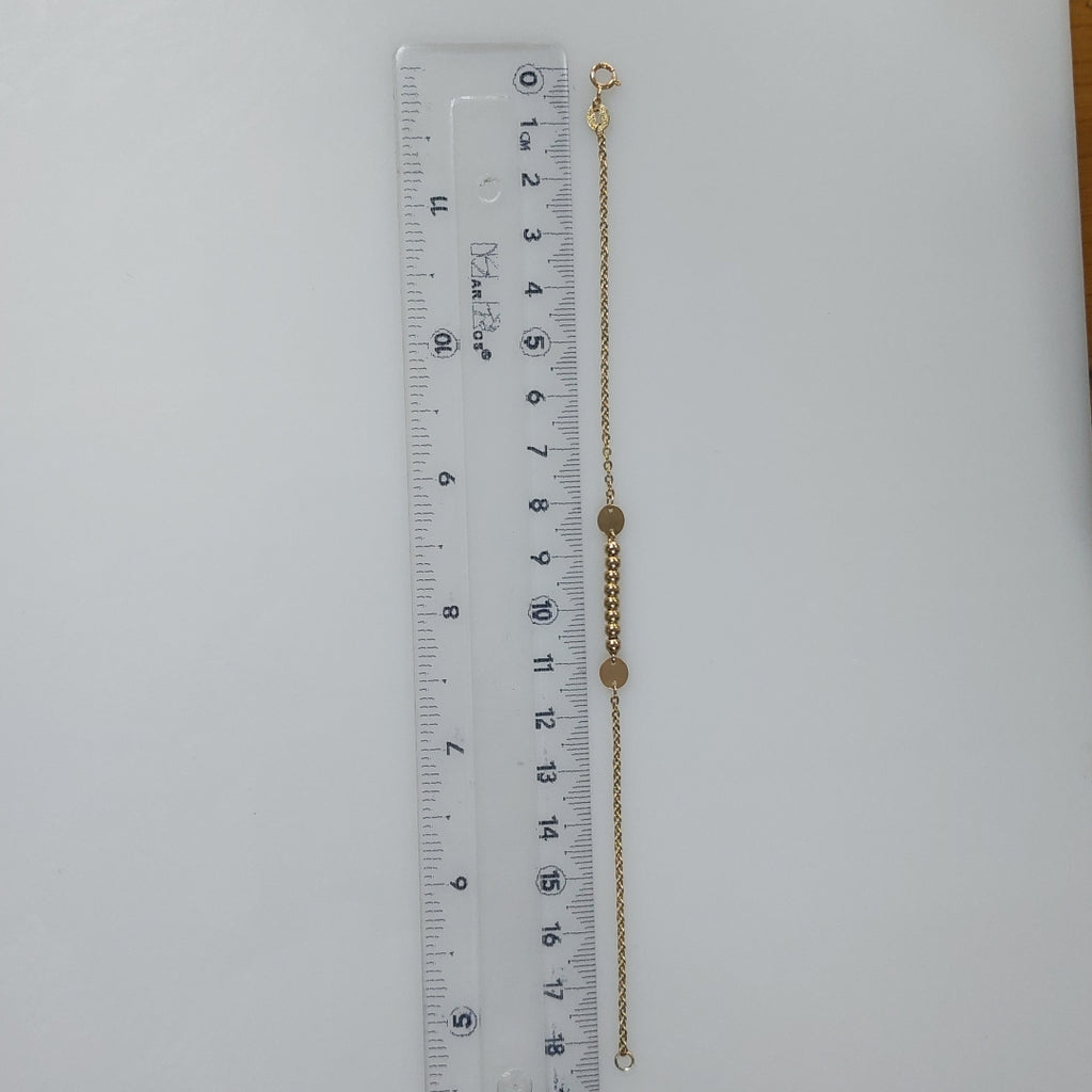 PULSERA TEJIDO ESPECIAL CON BOLITAS 14K 18 CM 1.8 GR (NUEVO)