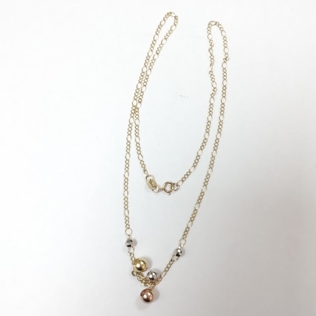 CADENA GARGANTILLA 3X1 CON ESFERAS COMBINADAS 14K 45 CM 3 GR (NUEVO)
