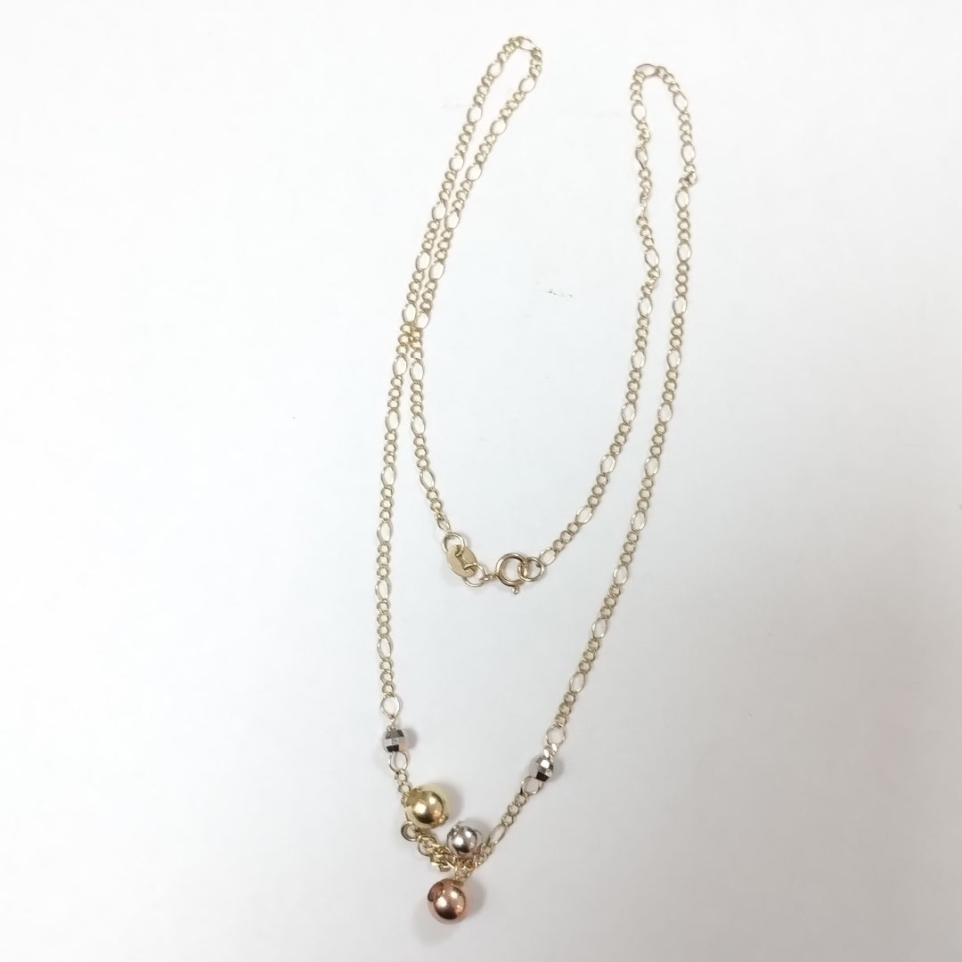 CADENA GARGANTILLA 3X1 CON ESFERAS COMBINADAS 14K 45 CM 3 GR (NUEVO)