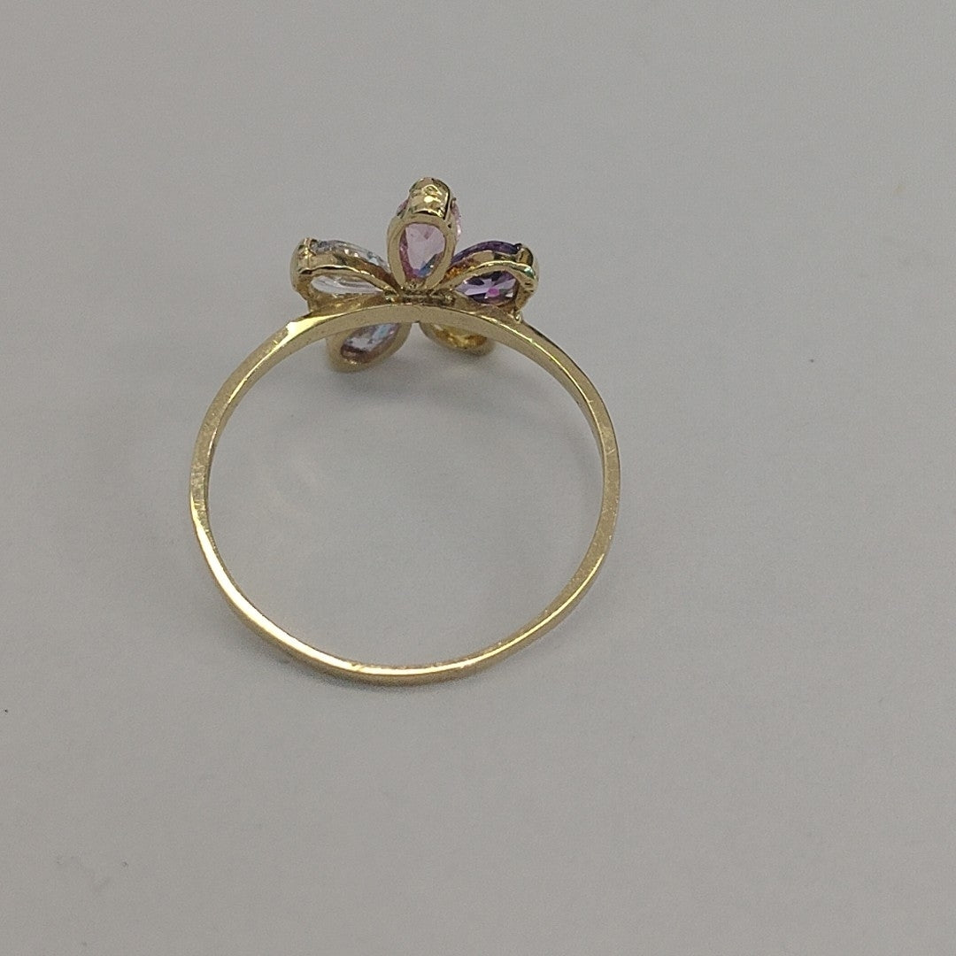 ANILLOS FORMA FLOR CON PIEDRAS DE COLOR 14K TALLA 7.5 1.4 GR (NUEVO)