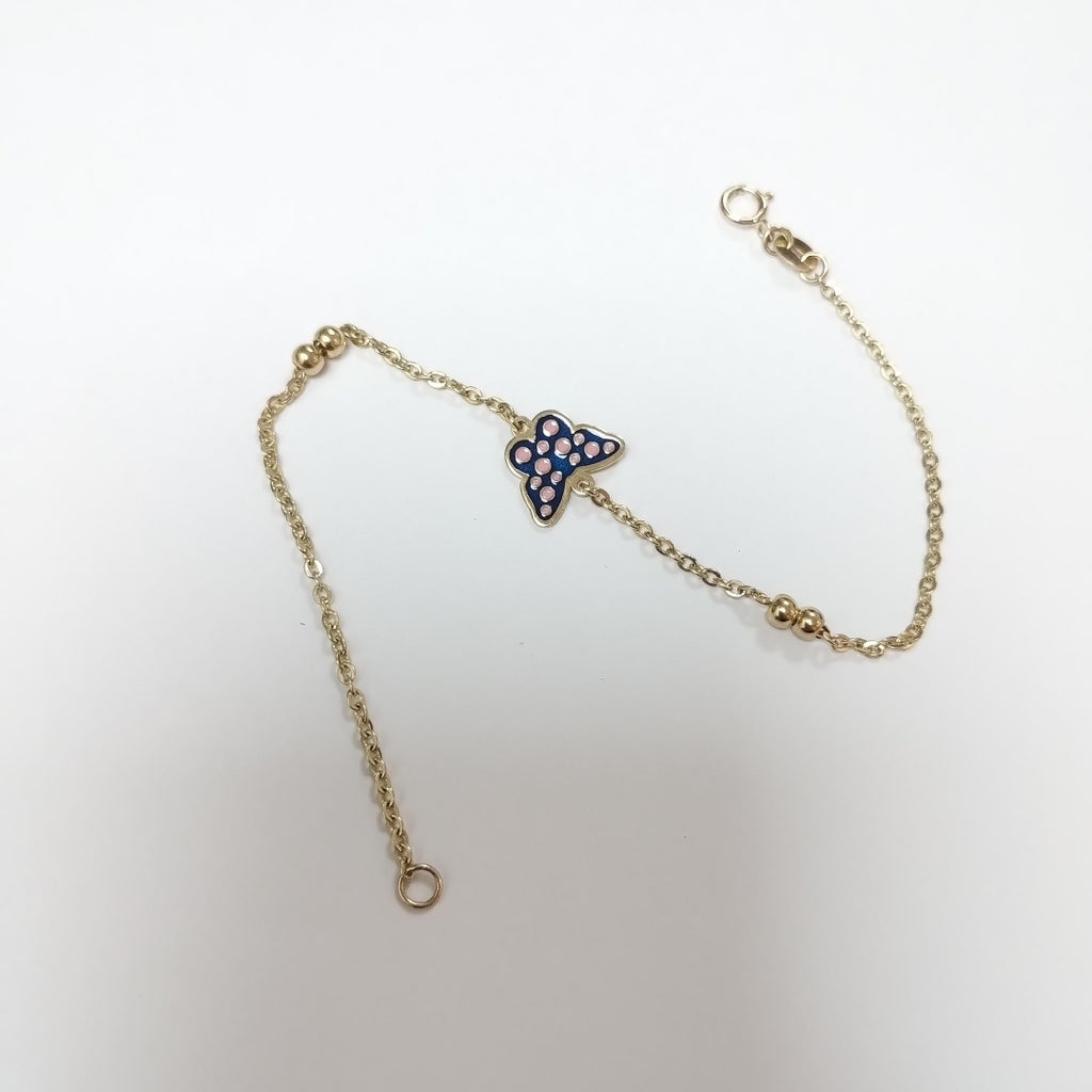 PULSERA TEJIDO ESPECIAL MARIPOSA CON ESMALTE 14K 18 CM 1.9 GR (NUEVO)