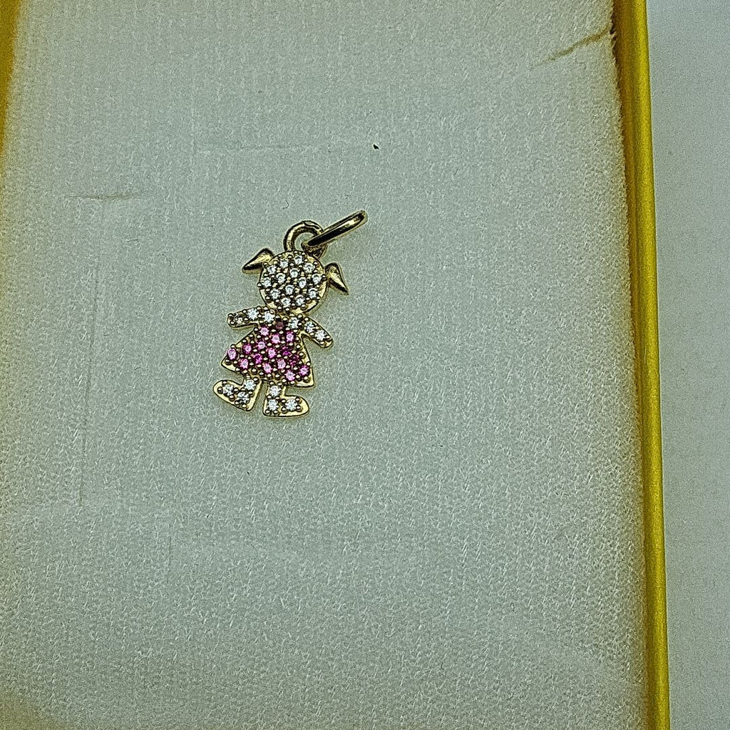 DIJE NIÑA CON CIRCONIAS Y PIEDRAS DE COLOR 10K 1.1 GR (NUEVO)