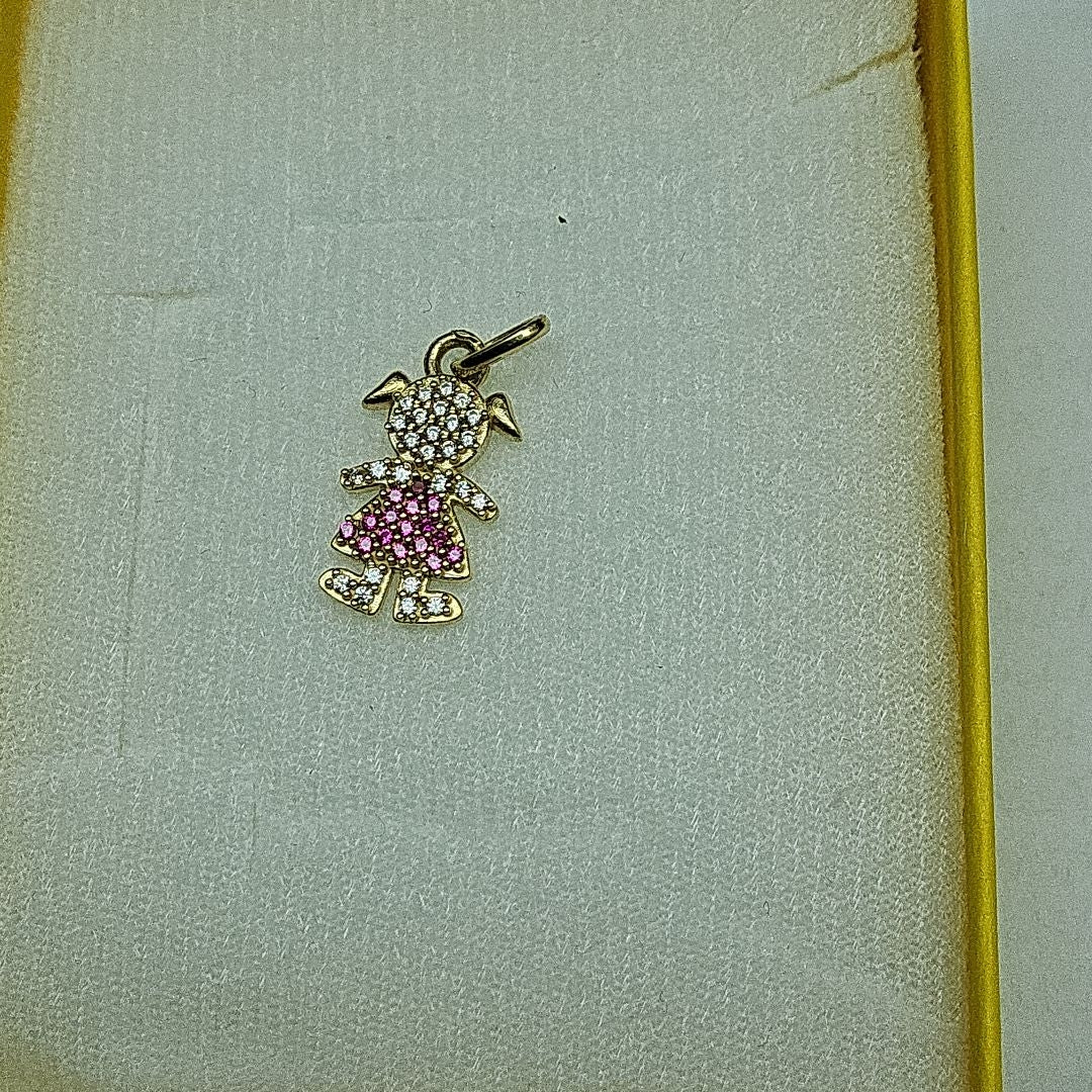 DIJE NIÑA CON CIRCONIAS Y PIEDRAS DE COLOR 10K 1.1 GR (NUEVO)